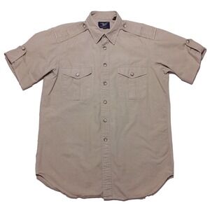 Vintage WILLIS & GEIGER Short Sleeve Safari Button Shirt Khaki Beige Medium M